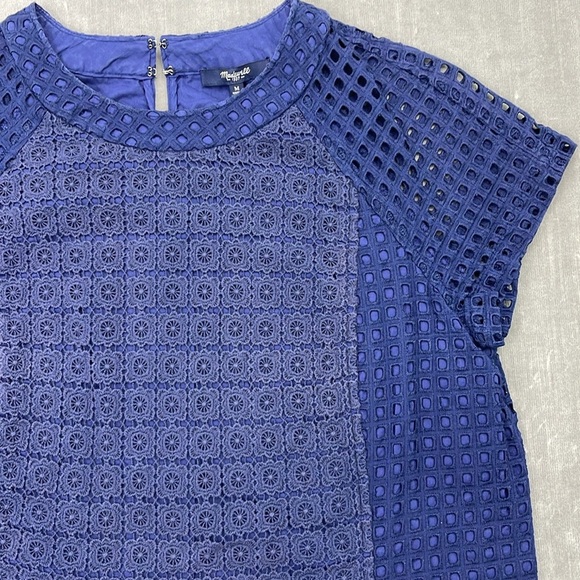 Madewell Short Sleeve Eyelet Hideaway Top Blue Size Medium - Picture 2 of 6